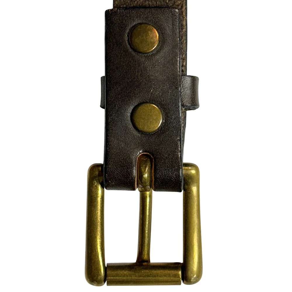 Dark‎ Brown Leather Belt Solid Brass Roller Buckle Casual Workwear 36